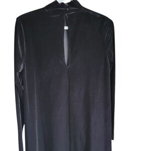 ✨ Simons Black Velvet Shift Dress | High Collar, Long Sleeve, Knee-Length,party